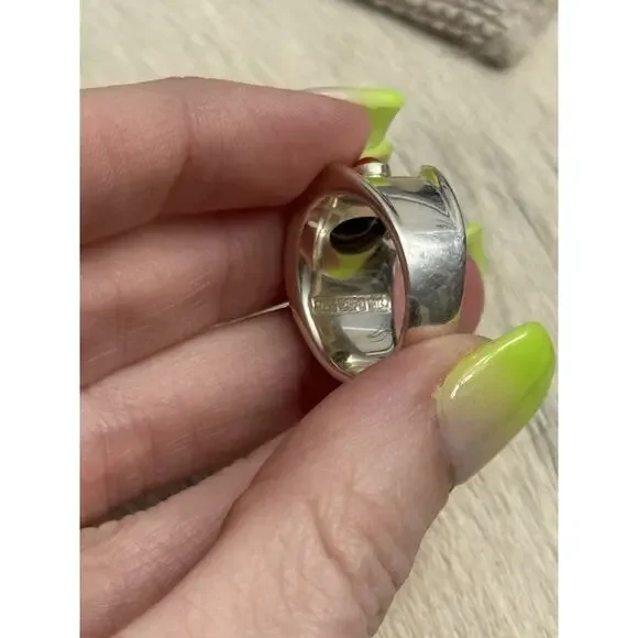 Joseph Esposito ESPO SIG 925 Sterling Silver Turquoise & Coral Wide Band Ring 7